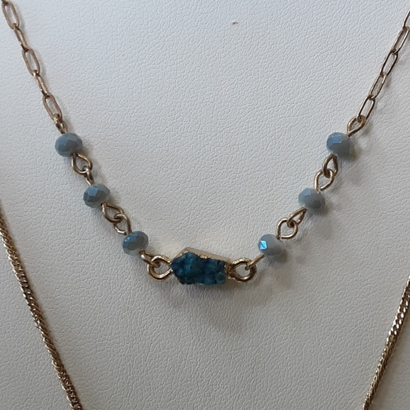 Druzy Gold Plated Delicate Double Chain Lariat Necklace - Picture 2 of 6